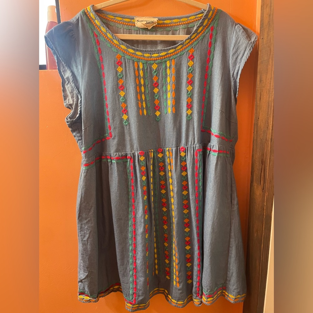 Blue Jean dress w stitch design